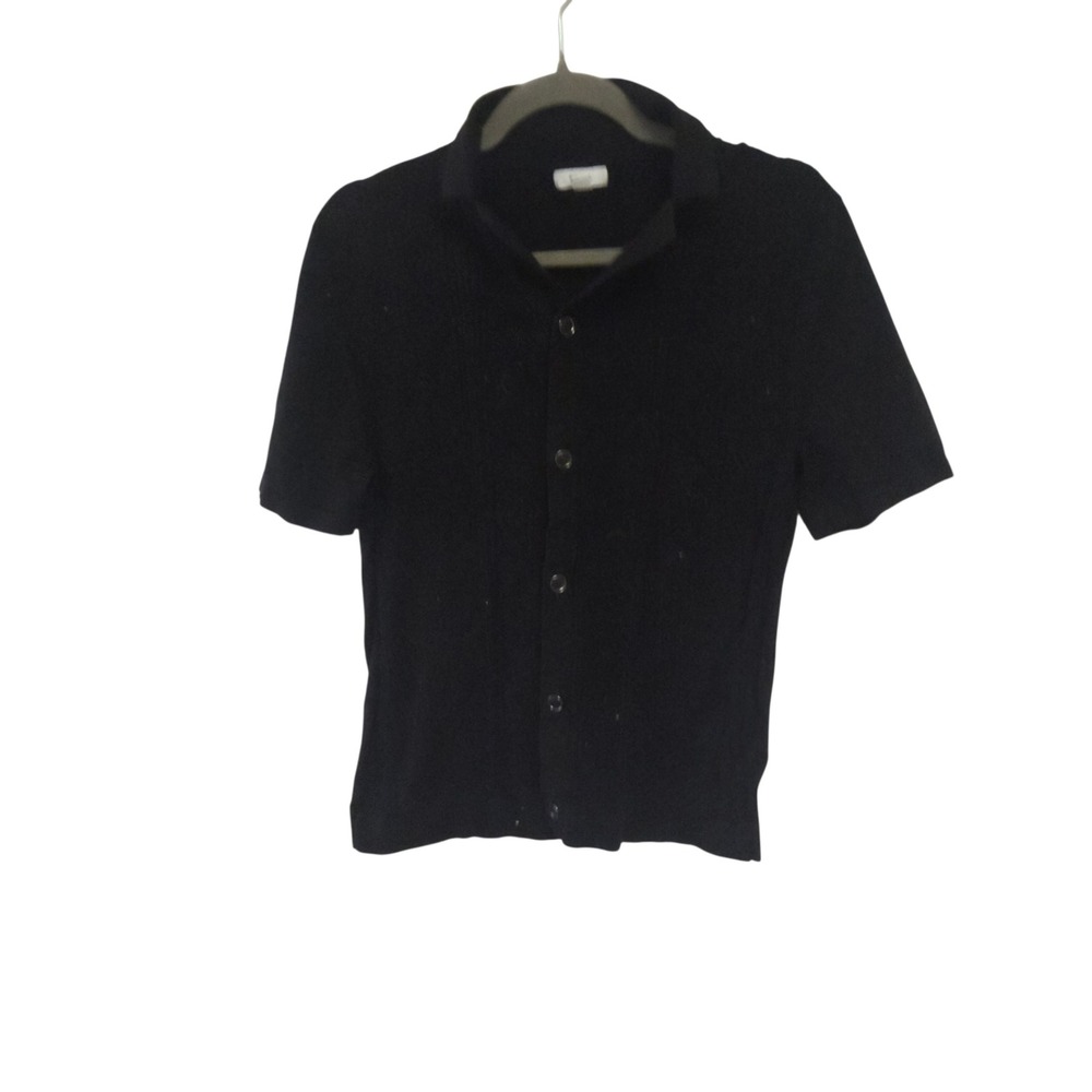 Reiss Mens‎ Black Short Sleeve Knit Button Down Shirt Cotton Polo Size Medium